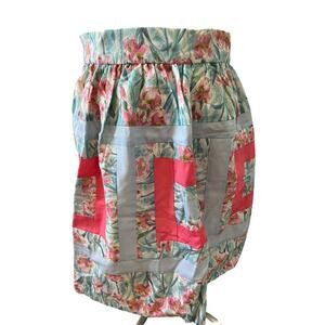Vintage baby blue and bright pink Floral half apron